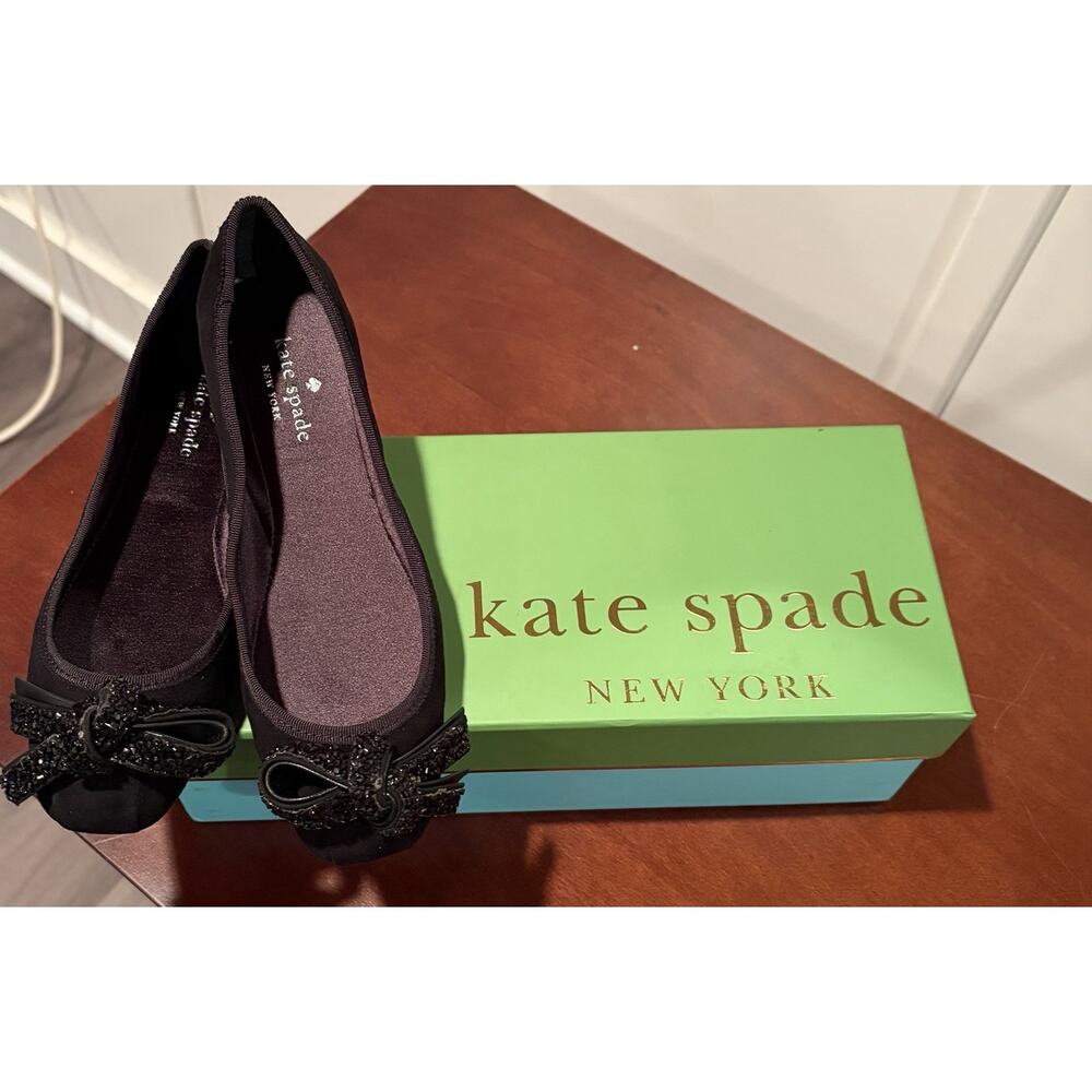 kate spade new york Women's Black Ballet Flats Glitter Bow Slip-On US 5 M - Picture 6 of 7